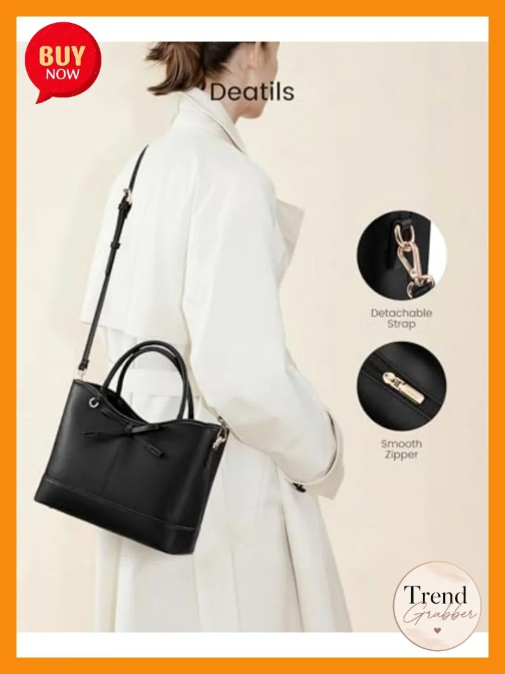 Structured Satchel Handbag with Bow Detail, Leather
